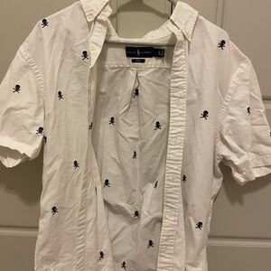 White Polo Ralph Lauren Short Sleeve Button Down Skull- XL Slim Fit